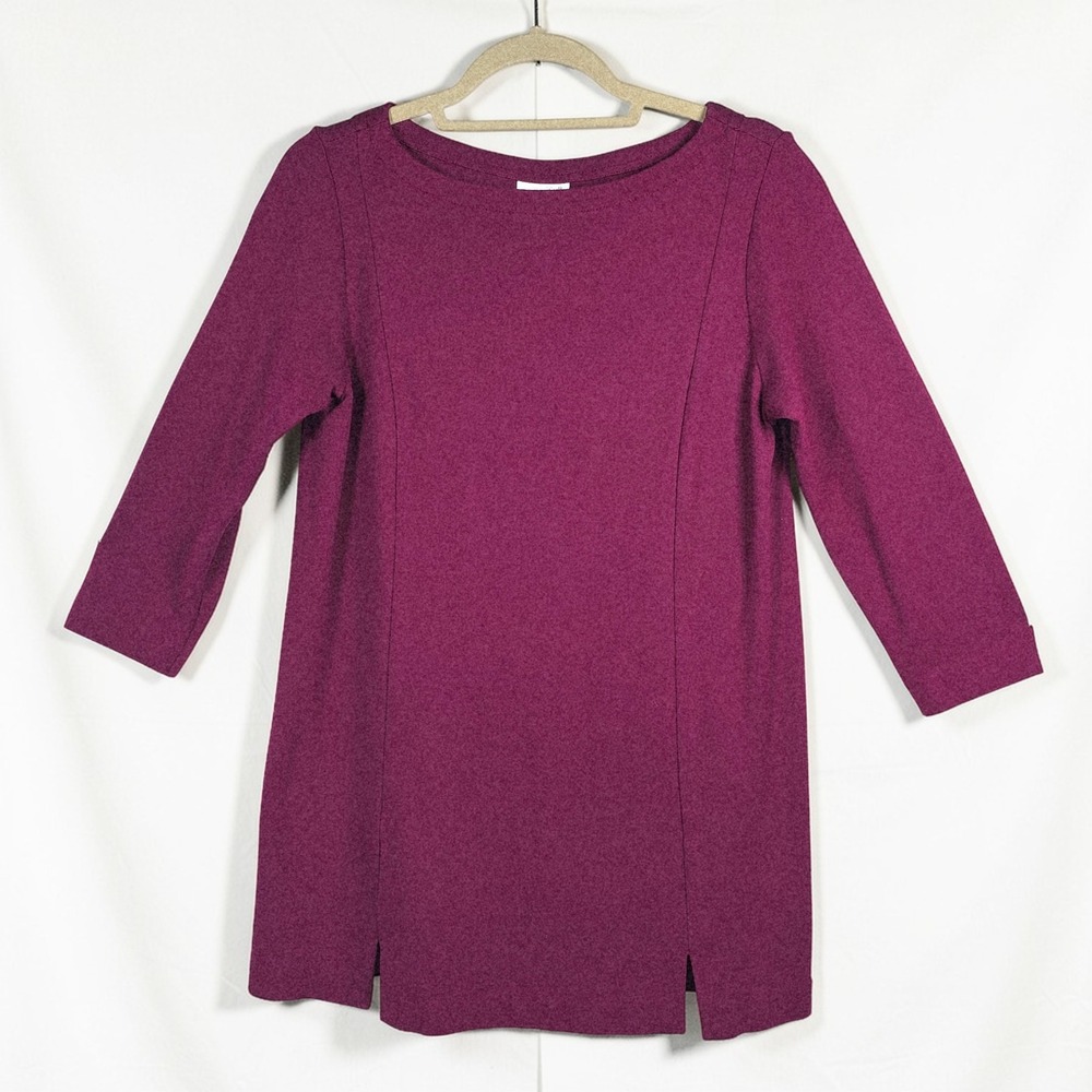 J. Jill Ponte Knit Tunic Top Womens Small Purple Boat Neck 3/4 Sleeve Side‎ Slit